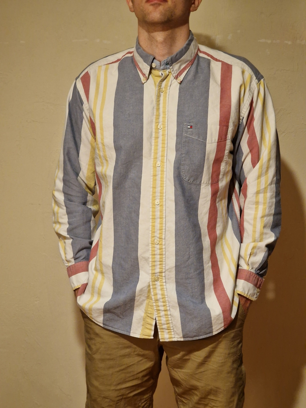 Tommy Hilfiger Men’s Vertical Stripe Button-Down Shirt - Blue/Red/Yellow/White
